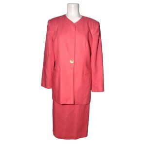 Oleg Cassini Single Breasted Skirt Suit Size 10 Vintage Coral Lined Career
